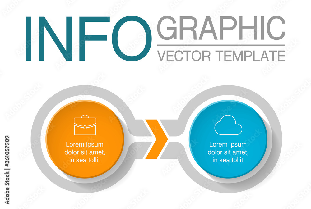 Vector infographic template with 2 steps or options. Data presentation, business concept design for web, brochure, diagram.