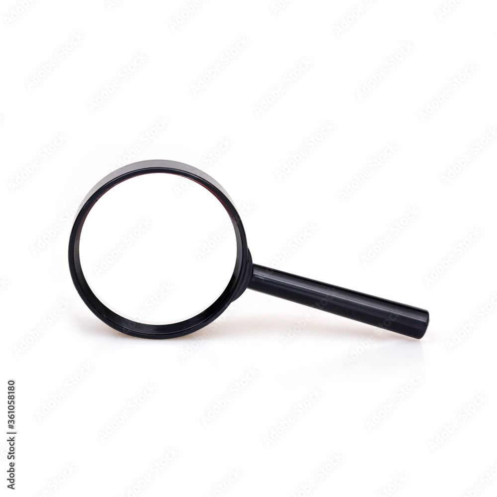 Black magnifying glass (magnifier) isolated on white background. Design element with clipping path Black magnifying glass (magnifier) isolated on white background. Design element with clipping path