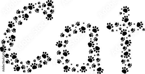 Cat text in black paw prints on a which background