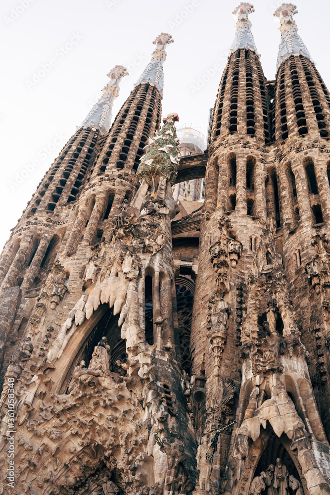 The facade of the Christmas Sagrada Familia in Barcelona.