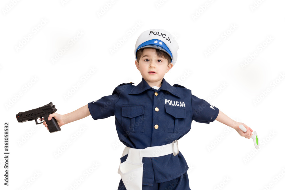 Boy age 6 boy pretending to be a police officer.