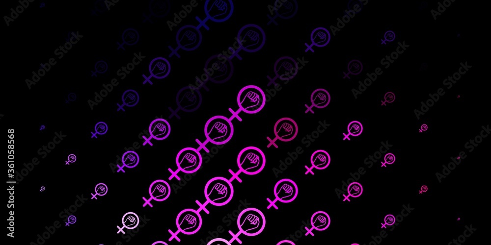 Dark Purple, Pink vector texture with women's rights symbols.