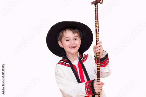Obraz na płótnie Boy age 6 boy in costume of highlander. Funny faces. w salonie
