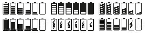 Vector battery icon set.Vector icon collection design battery level indicators. Set of battery charge level indicator symbol vector