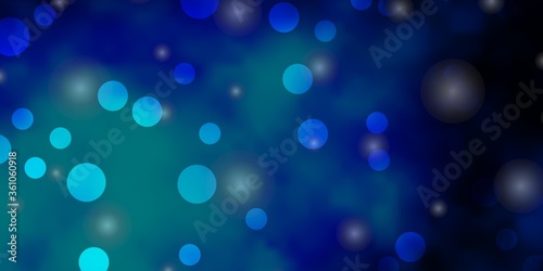 Dark BLUE vector layout with circles, stars. Glitter abstract illustration with colorful drops, stars. Design for your commercials.
