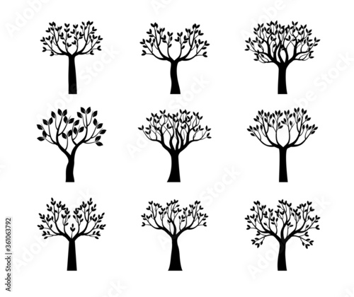 Set back Trees and Leaves. Vector outline Illustration. EPS file.