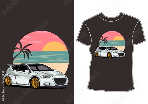 the car is on summer vacation at the beach, t-shirt design