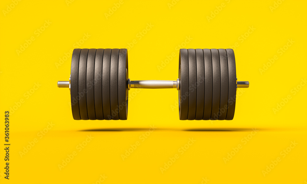 gym dumbbells on a yellow background. gym dumbbells on a yellow background.