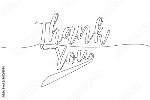 One single line drawing of motivational and inspirational lettering typography quote - Thank You. Calligraphic design for print, card, banner, poster. Continuous line draw design illustration