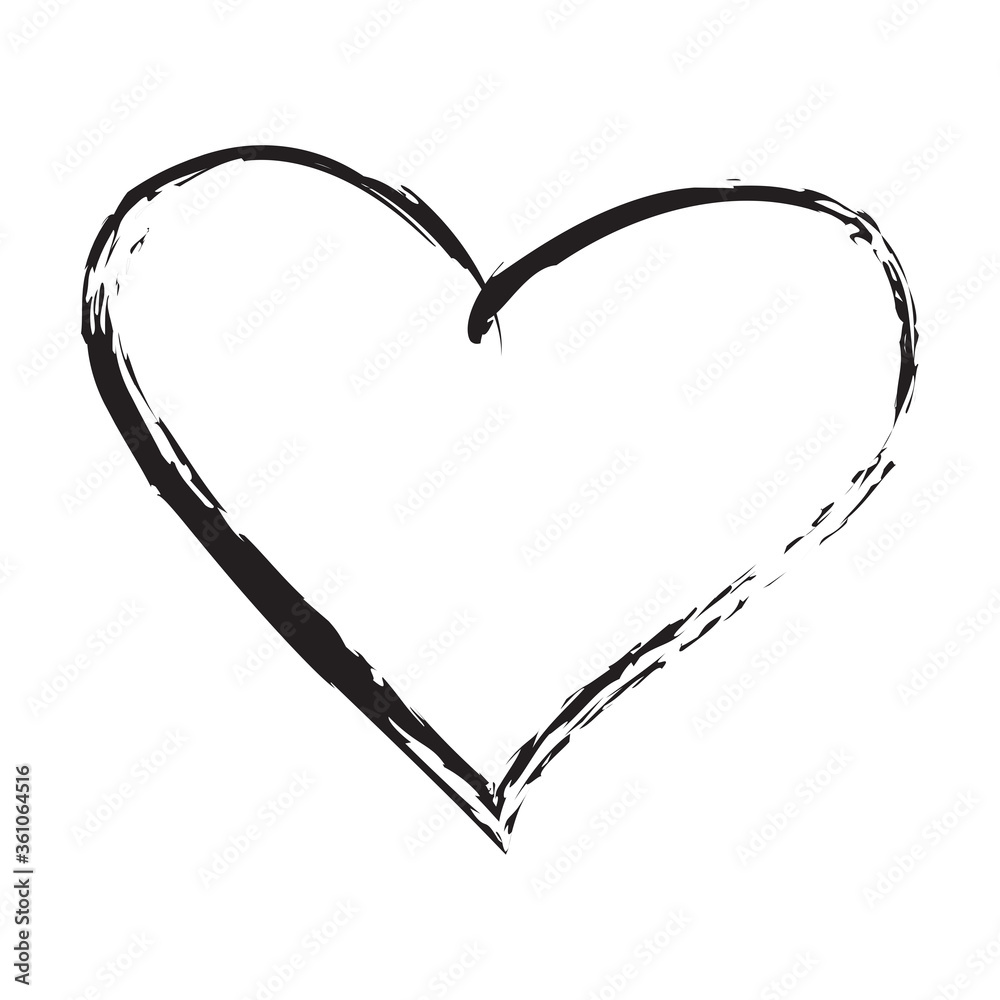 Black heart contour vector. Hand drawn love icon isolated. Paint