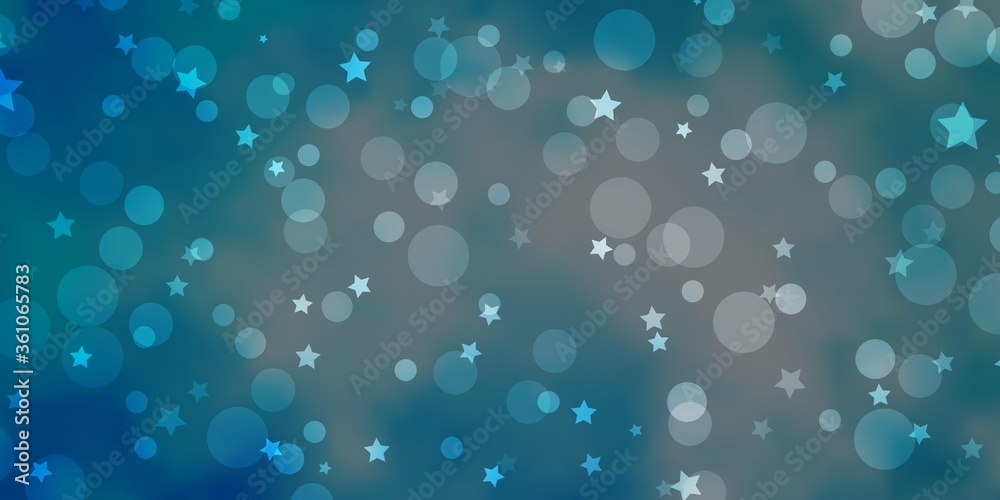 Light BLUE vector background with circles, stars. Colorful disks, stars on simple gradient background. Design for wallpaper, fabric makers.