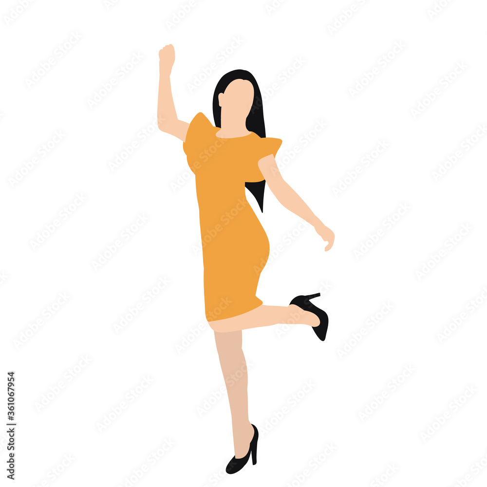 Fototapeta premium flat style, girl jumping, rejoicing