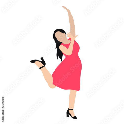 flat style, girl jumping, rejoicing