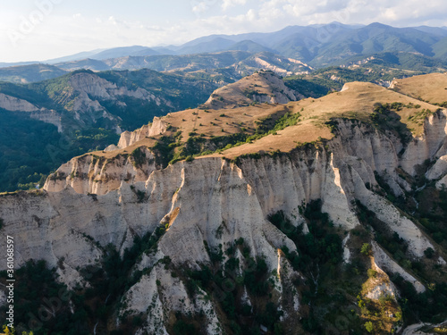 Aerial view of Melnik sand pyramids, Bulgaria