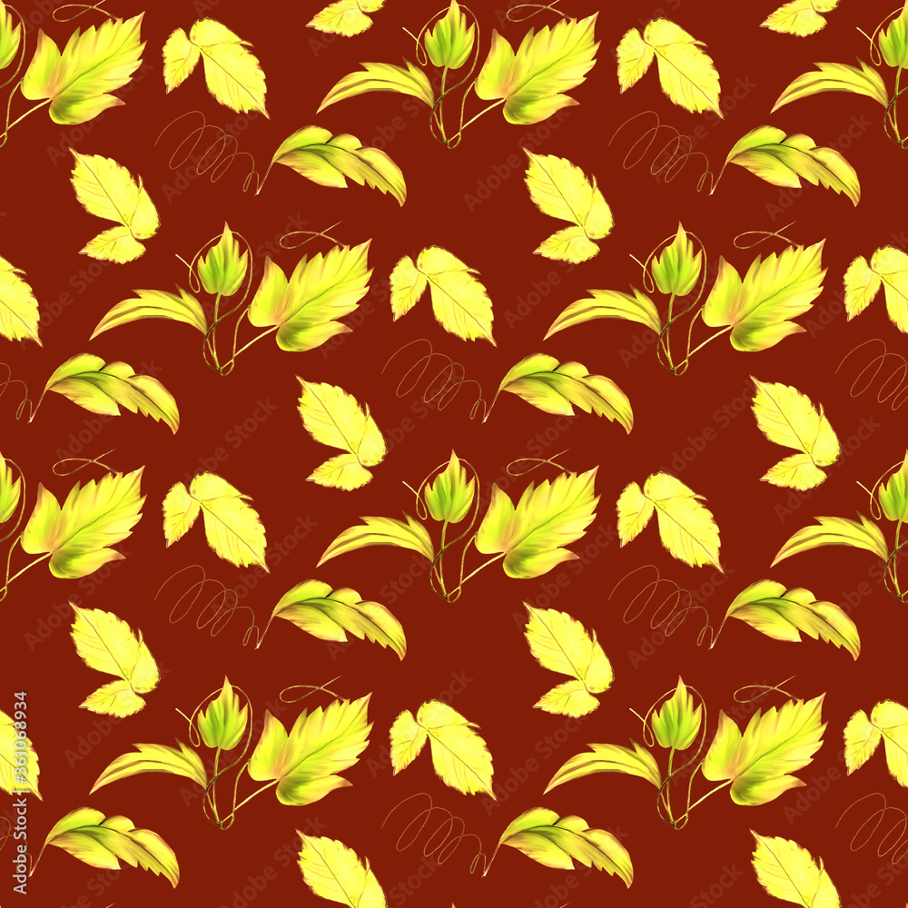 Creative composition with the image of floral elements. Leaves with a chaotic arrangement. Pencil drawing, close-up, pastel colors. Design for printing on paper or fabric, seamless models.