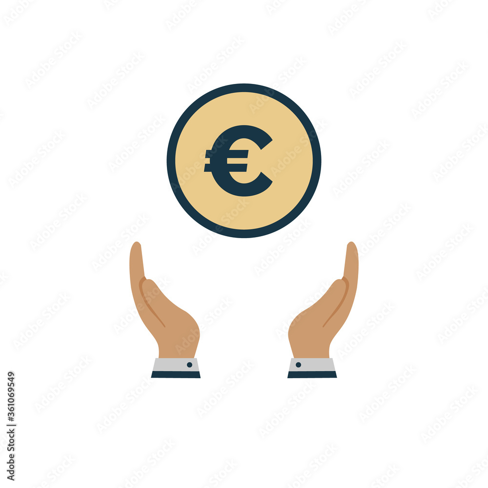 money euro coin in the hand. vector symbol on white background in flat style money euro coin in the hand. vector symbol on white background in flat style