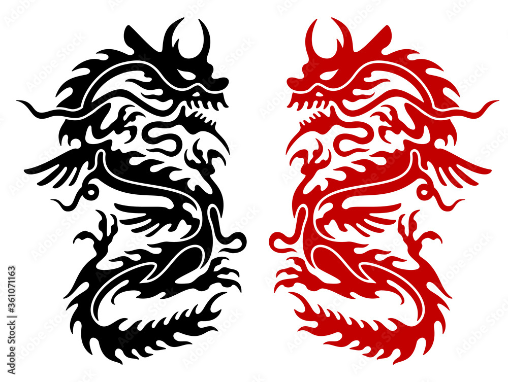 Stylized Chinese dragon tattoo, vector illustration.