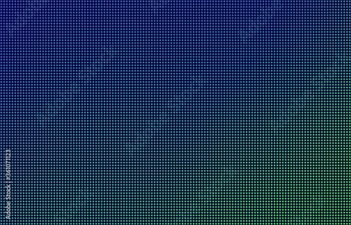 LED screen gradient background, blue and green monitor dots. Close-up of the macrotexture of the display. Modern technology concept, RGB television backdrop. Vector illustration.