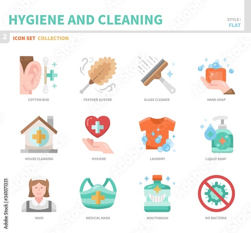 hygiene and cleaning icon set,flat style,vector and illustration