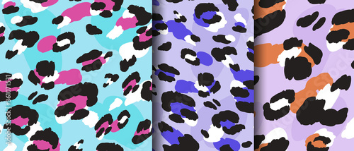 Leopard skin seamless set patterns. It can be used in printing, website background and fabric design. Vector modern design.