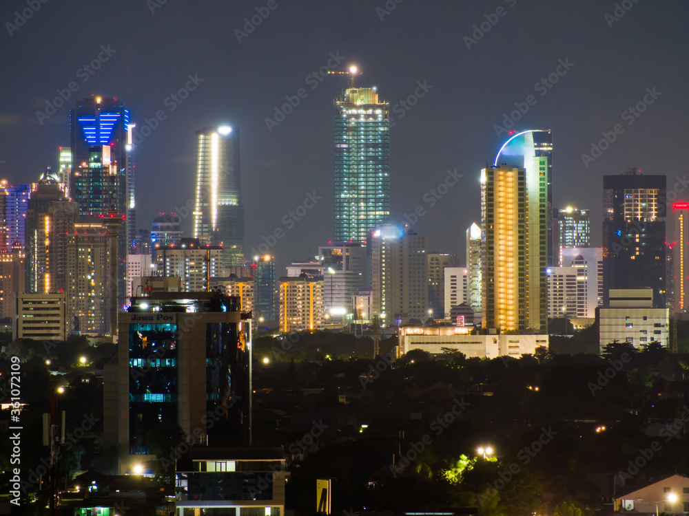 Night panorama of the capital of Indonesia - Jakarta.