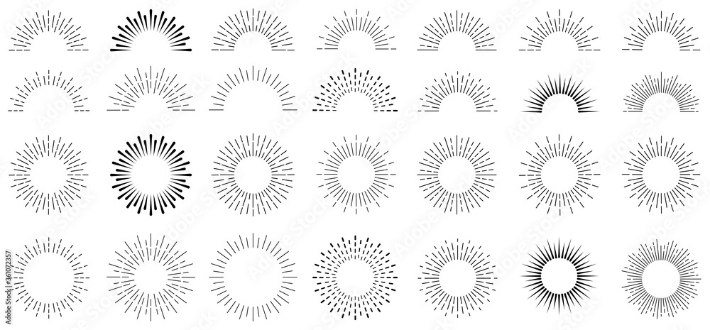 Sunburst set. Sunburst icon collection vector.Retro sunburst design.Big collection sunburst best quality. Burs.Sunrise rays light burst line shine sunshine sunbeam vintage border symbol