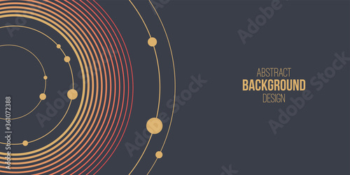 Abstract background, poster, banner. Composition of smooth rounded lines and dots. Abstract solar system. Trendy design. Vector color illustration in flat style.