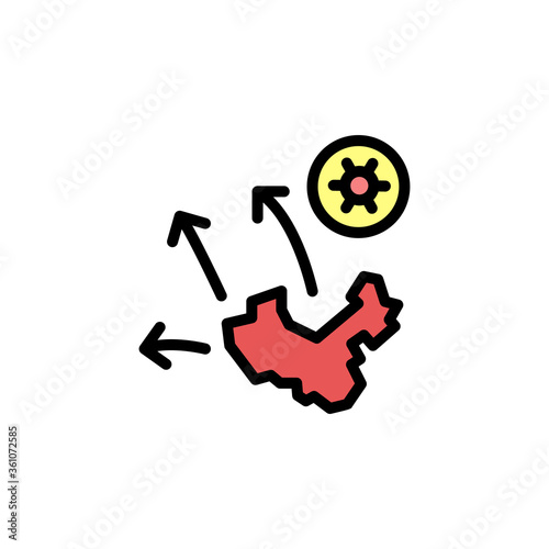 China, arrows, infected, coronavirus icon. Simple color with outline vector elements of viral pandemic icons for ui and ux, website or mobile application