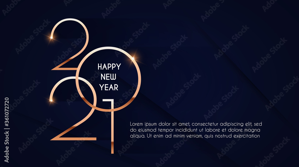 Fototapeta premium Happy new 2021 year Elegant gold text with light. Minimalistic text template.