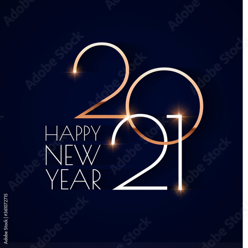 Happy new 2021 year Elegant gold text with light. Minimalistic text template.