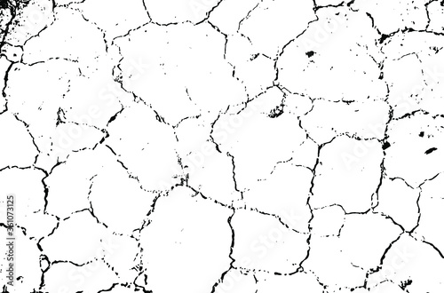 Dry soil texture. Cracks background. Grunge texture. Grunge black and white vector overlay. Grungy grainy surface.