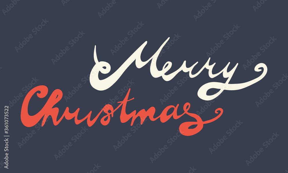 Hand drawn Merry Christmas lettering text. Festive greeting card vector illustration. Holidays time