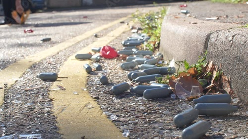 Nitrous Oxide Canisters Balloons Litter On Road