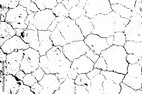 Dry soil texture. Cracks background. Grunge texture. Grunge black and white vector overlay. Grungy grainy surface.
