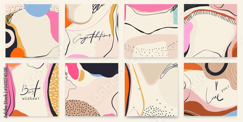 Trendy colorful set of abstract artistic backgrounds. Modern hand drawn vector illustrations. 