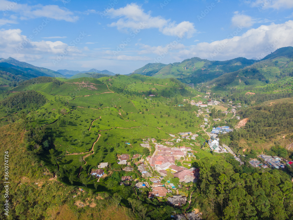 Aerial view of the neighborhood of the city of Munnar.