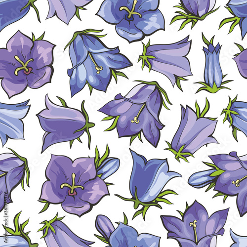Vector flat bell flower seamless pattern backdrop