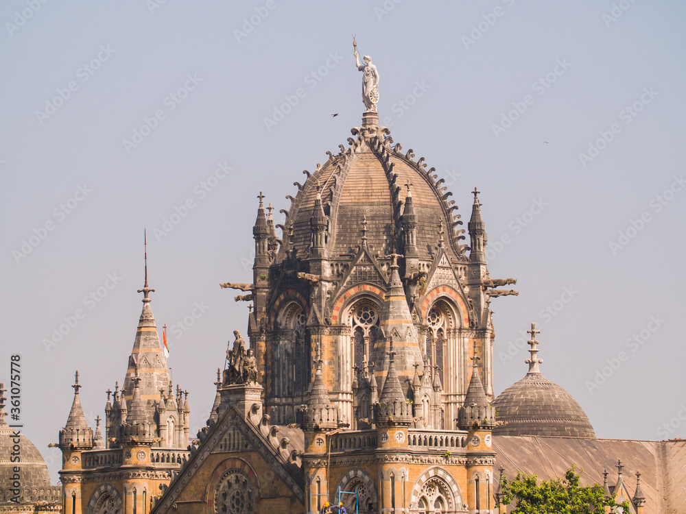 Mumbai, India - December 17, 2018: Chhatrapati Shivaji Terminus railway station (CSTM), is a historic railway station and a UNESCO World Heritage Site in Mumbai, Maharashtra, India