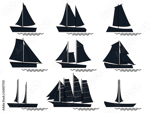 isolated black silhouette sail boat vector design element for symbols icon, web, pattern, background etc.