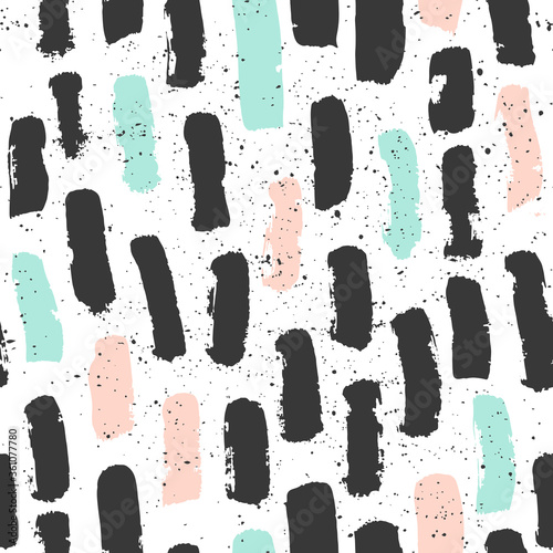 Vector seamless pattern with geometric brush strokes elements. Memphis geometric outline trendy modern style. 