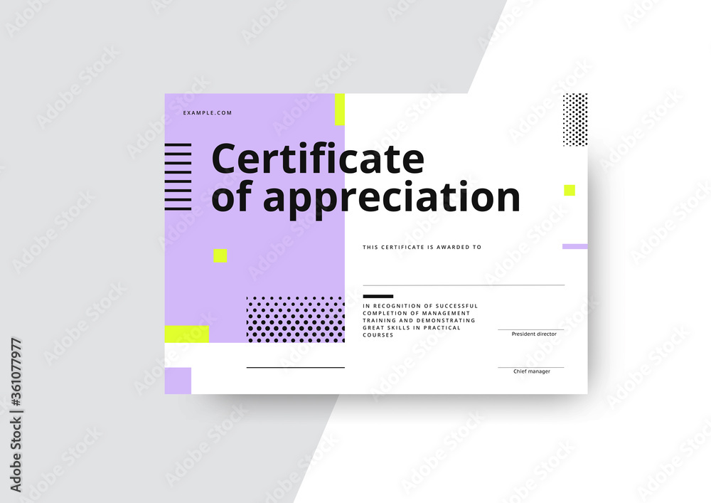Certificate of appreciation template design. Elegant business diploma layout for training graduation or course completion. Vector background illustration. - obrazy, fototapety, plakaty 