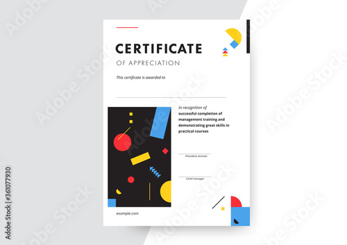 Certificate of appreciation template design. Elegant business diploma layout for training graduation or course completion. Vector background illustration.