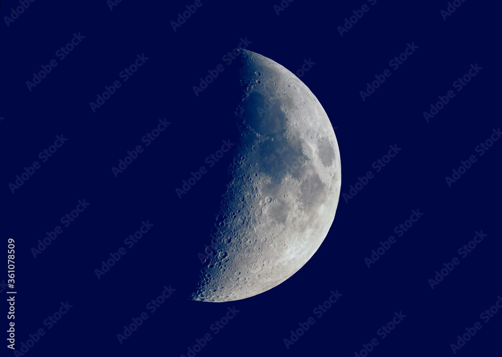 First quarter moon seen with telescope First quarter moon seen with telescope
