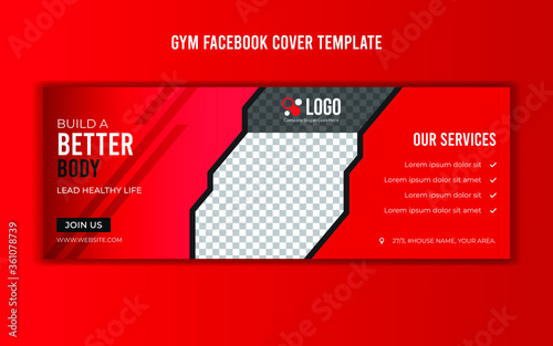 Gym, fitness, social media post, banner, facebook cover template