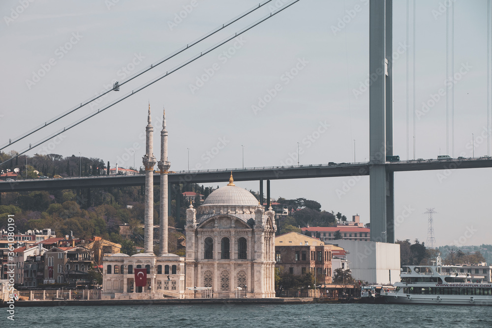 historical mosque under the Bosphorus Bridge
