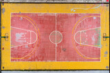 Basketball court and its layout view from above. Aerial Photography