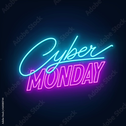 Cyber Monday neon sign. Glowing neon illustration on a dark background.