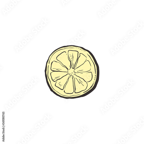 Vector sketch lemon slice yellow icon citrus © sabelskaya