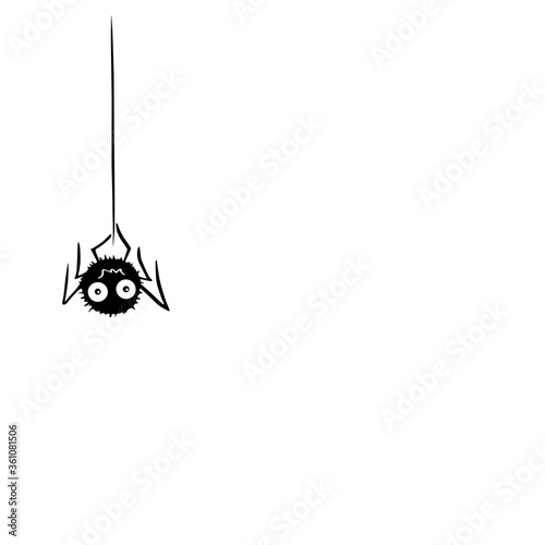 Cute spider on the web. Hand drawn. Isolated on white background. Halloween vector illustration