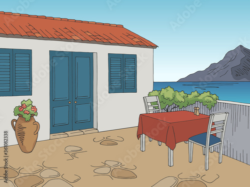 Street cafe graphic color landscape sketch illustration vector 